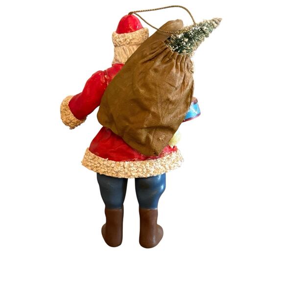 Vintage Paper Mache Santa Claus Figure Trim Jolly Old St Nick Holding A Drum - Picture 6 of 8